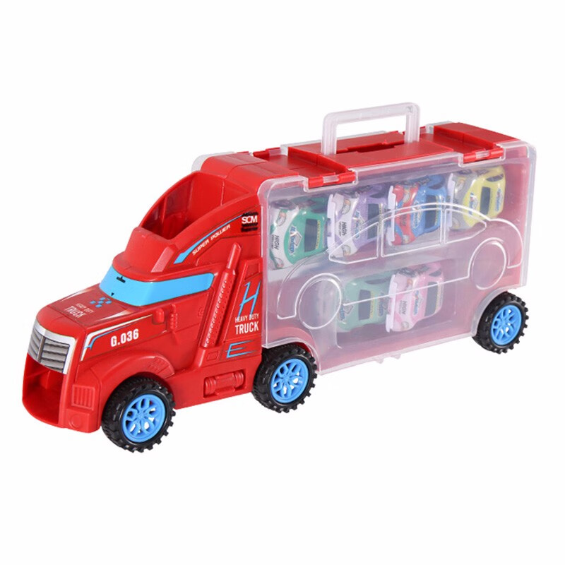 儿童玩具车男孩汽车玩具套装迷你小汽车回力赛车工程耐摔小孩3岁 58018-红色大汽车+6只小车