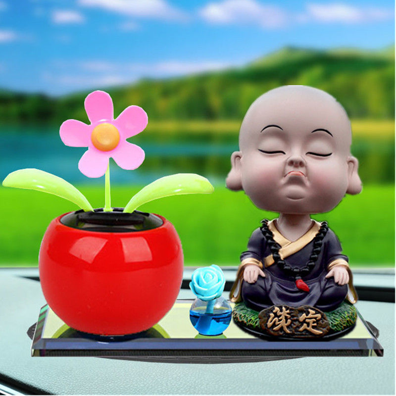 摇头和尚中控台用品汽车摆件用品大全 003-淡定(新) 红色太阳花 香水