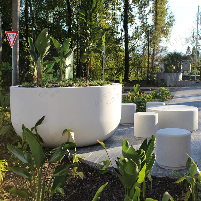 玻璃钢花盆商场酒店简约花坛艺术户外花池椭圆落地大花钵组合美陈 a款