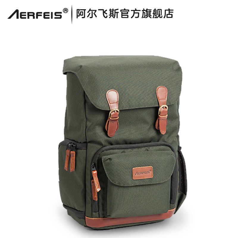 阿尔飞斯（AERFEIS）摄影包双肩佳能80d数码单反尼康品牌自营背包微单相机包 绿色小号