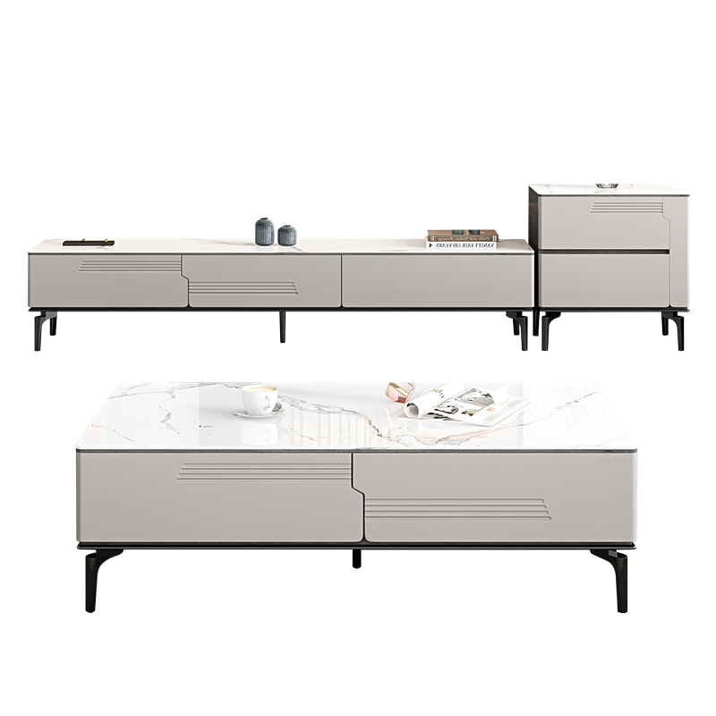 奥左 岩板茶几电视柜组合意式轻奢北欧小户型家用客厅茶机台桌 1.3米岩板茶几+2米岩板电视柜