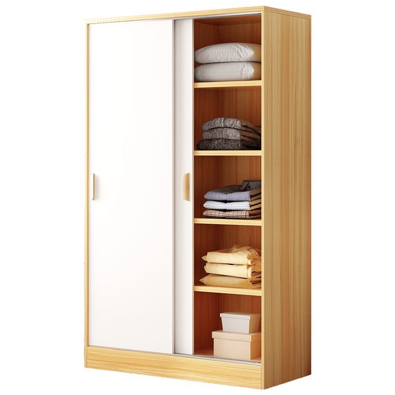 左印 推拉门衣柜家用卧室出租房用现代简约简易组装收纳小户型柜子衣橱 黑胡桃+白色 80*50*180cm 2门  需自行组装