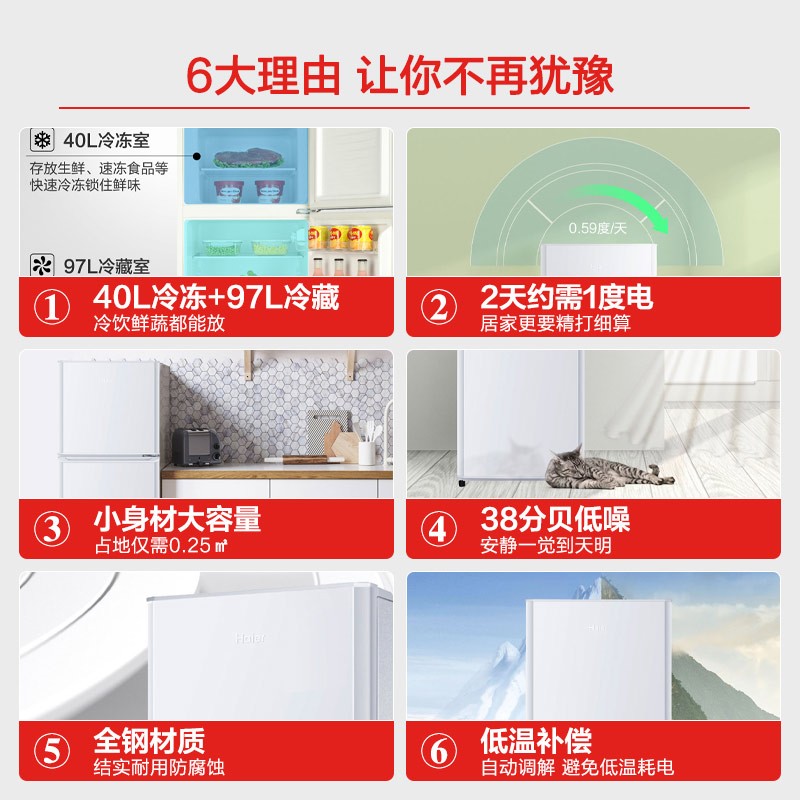海尔（Haier）137升 两门冰箱双门家用小型迷你双门宿舍租房办公室小巧不占地方以旧换新BCD-137TMPF