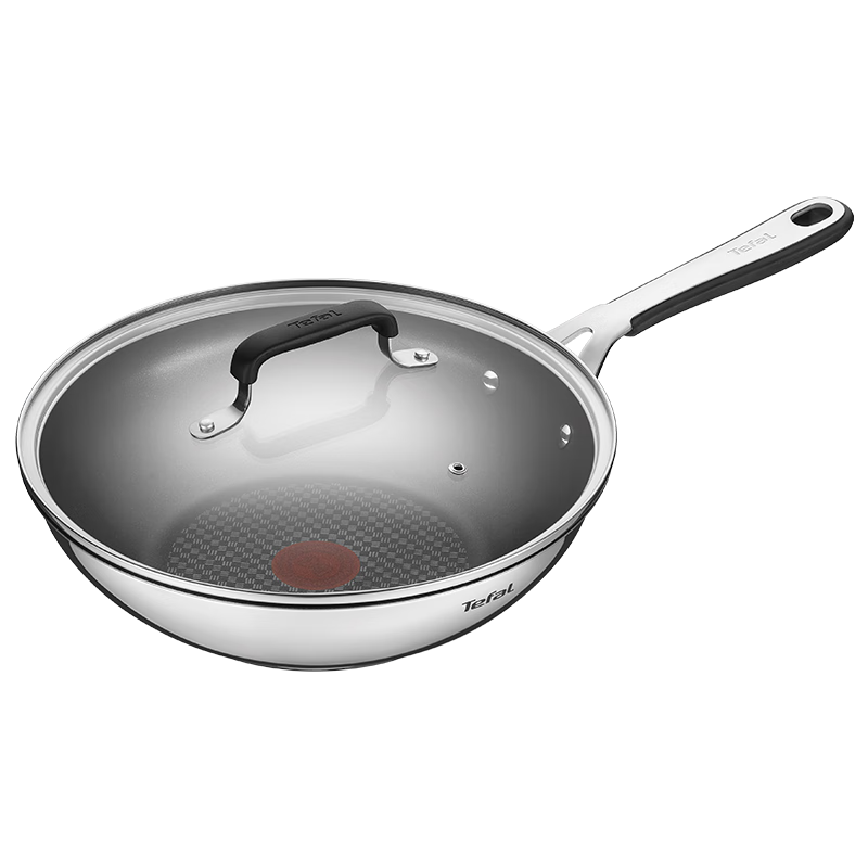 特福（Tefal）316L不銹鋼炒鍋 鈦強化不粘鍋聚油炒菜鍋 電磁爐燃氣灶通用 雅廚Pro款煎炒鍋 28cm