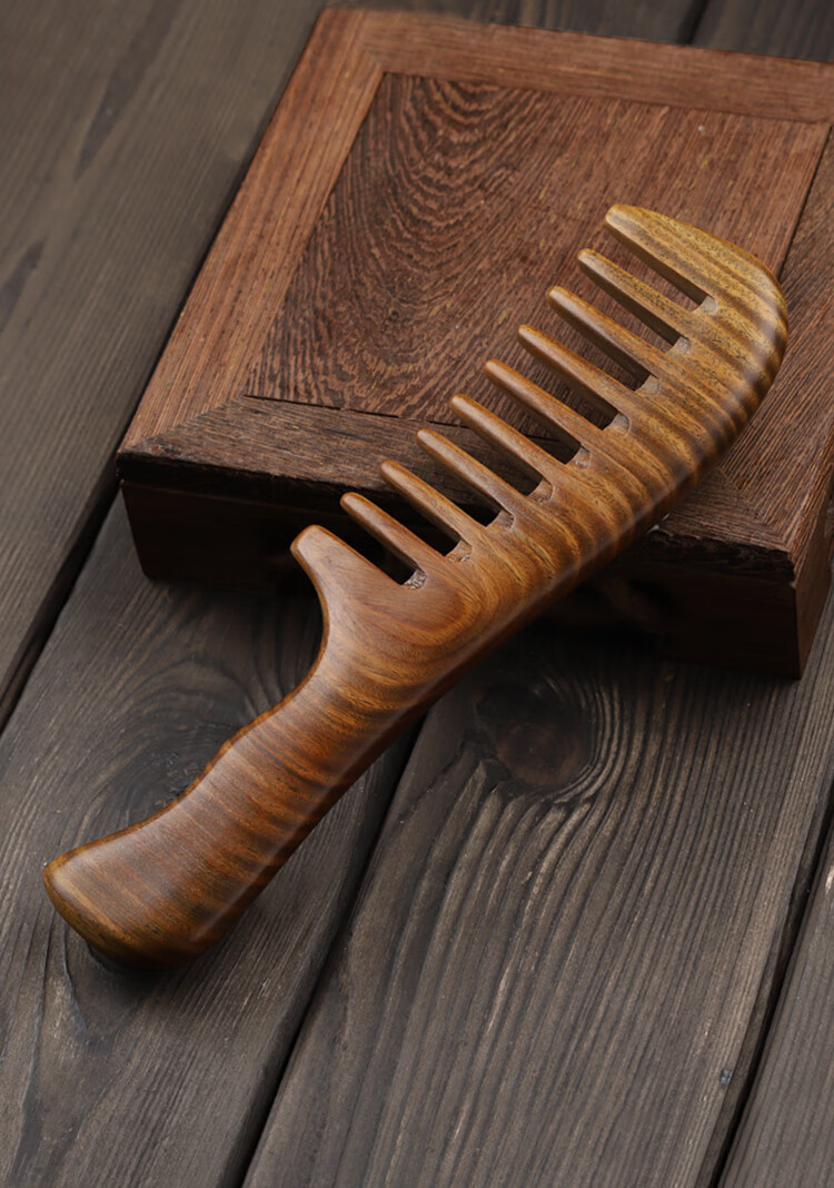 观菩阁绿檀木梳子檀香木头梳子宽齿木料天然男士女士专用 正品加厚绿