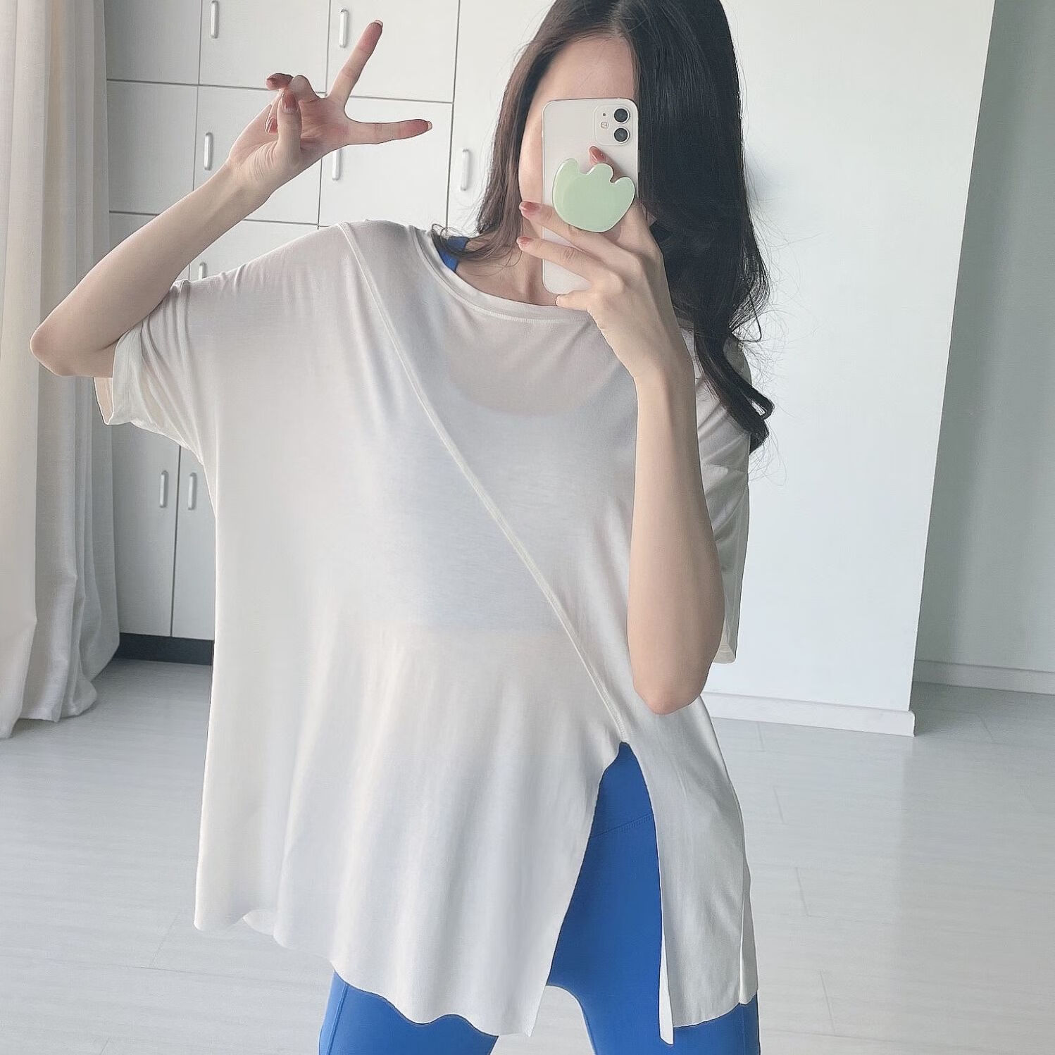 斯坦威克开叉运动上衣女宽松跑步罩衫速干t恤大码健身