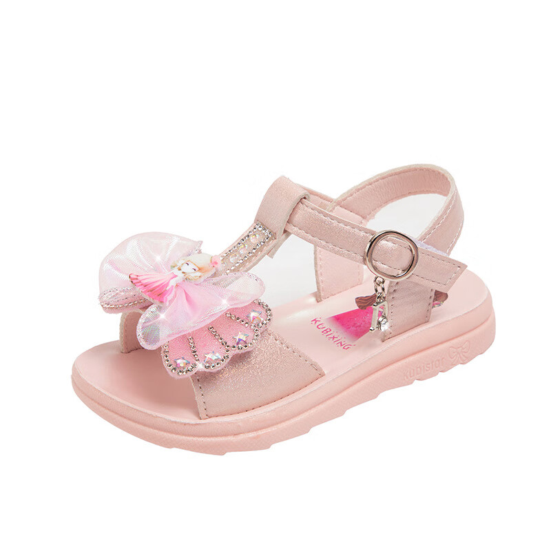 radinka2024夏新款露趾凉鞋女童卡通图案水钻沙滩凉鞋轻便花朵平底鞋x