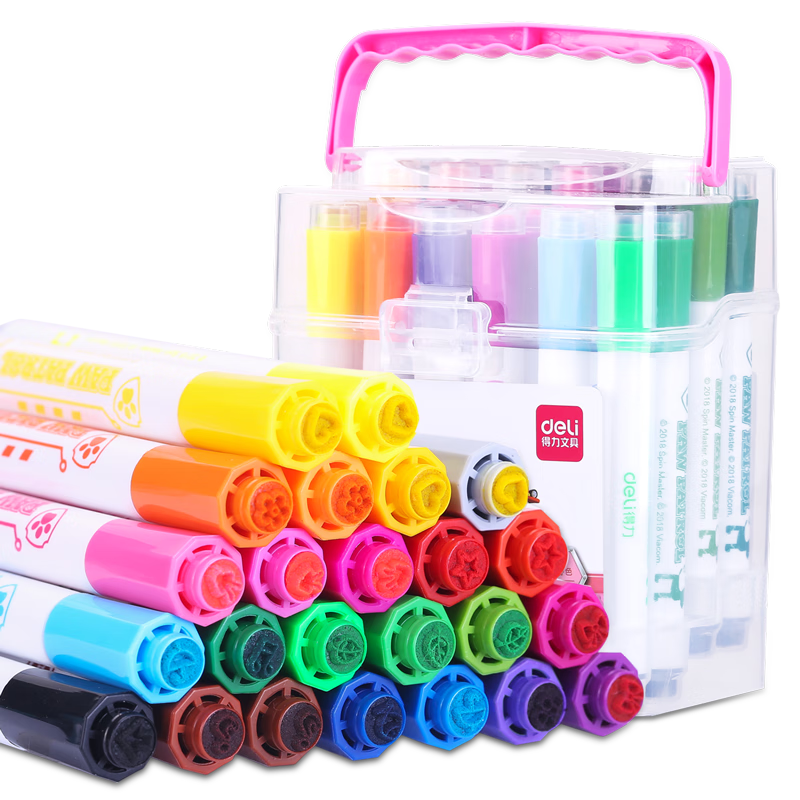 得力（deli）24色易清洗水彩笔印章头汪汪队立大功学生可水洗儿童绘画笔涂鸦彩绘开学公主粉礼物