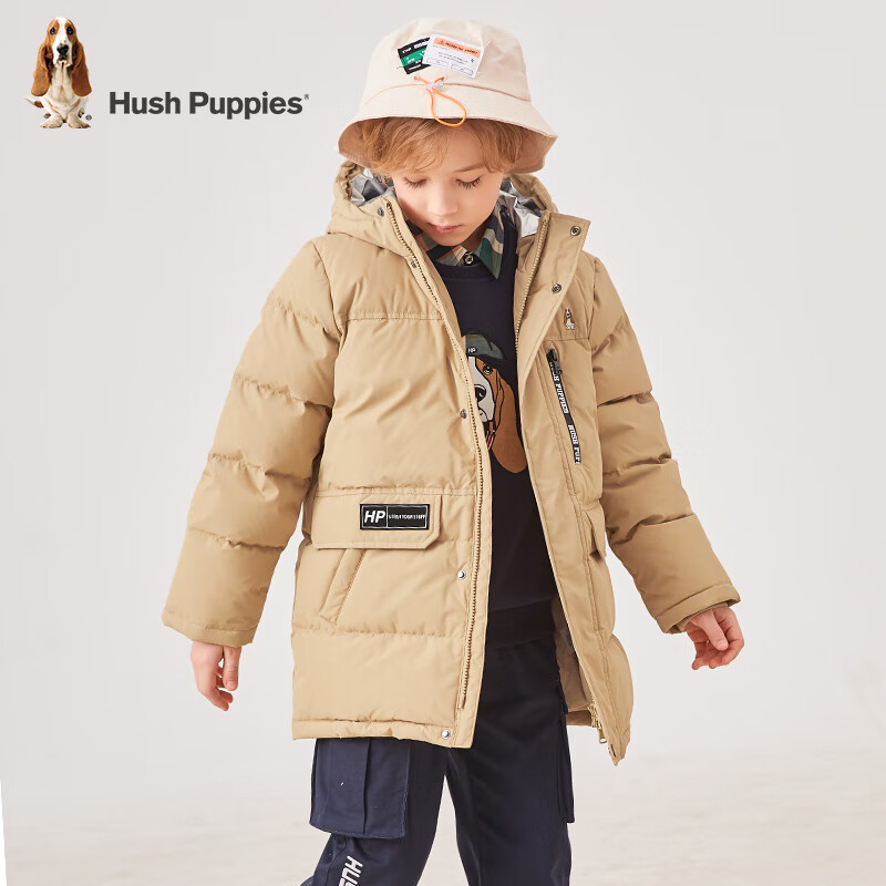 暇步士(Hush Puppies)童装儿童羽绒服男童女童冬季新款男女大童保暖连帽羽绒服 暖卡其 【三防】 130