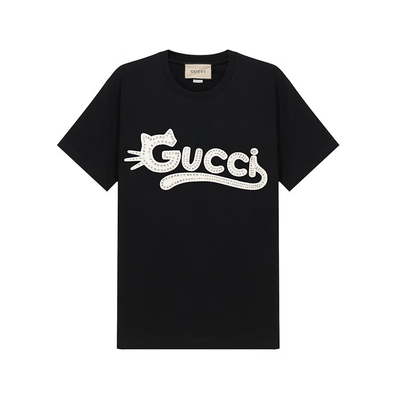 gucci 女士棉质宽松版圆领短袖t恤 615044 xjdgw 1289 黑色gucci猫咪