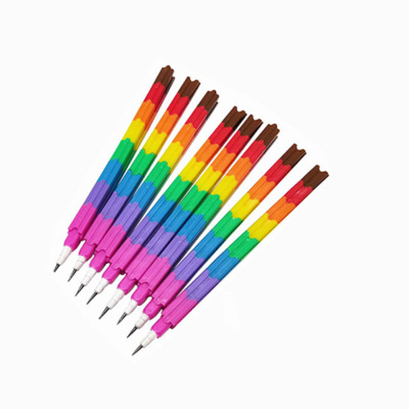 兰衍积木笔一节铅笔多节不用削下蛋笔导弹笔可替芯积木铅笔积木笔8支+1盒铅芯