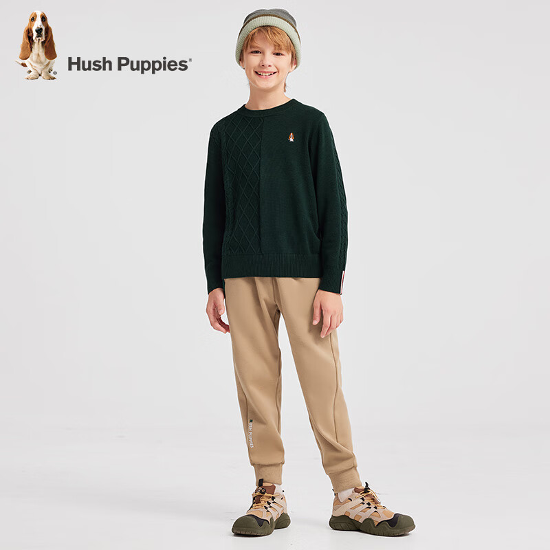 暇步士（Hush Puppies）【经典款】童装儿童男女大童秋季新款简约舒适时尚百搭线衣 丛林绿 140 cm