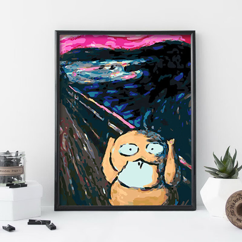 diy名画数字油画呐喊胖蒙娜丽莎cos模仿恶搞画可达鸭填色装饰画 g564