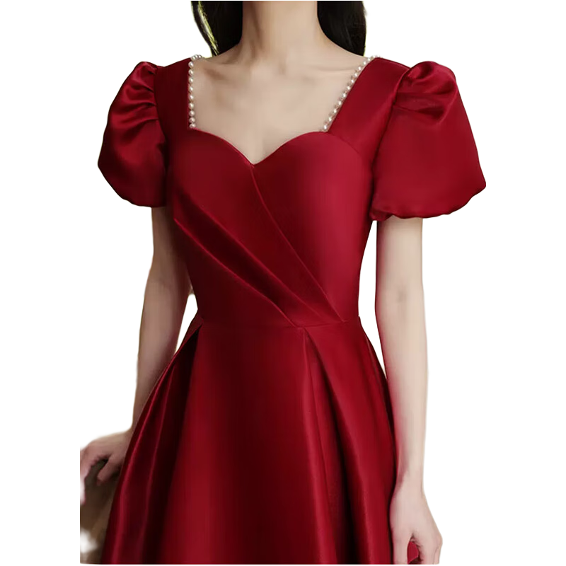 麥斯貝思敬酒服新娘新款夏季結(jié)婚小個子酒紅色連衣裙訂婚回門晚禮服女 酒紅色 XS