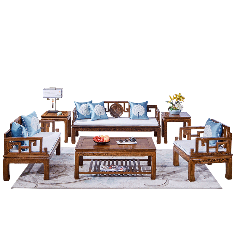 景典 红木家具 非洲鸡翅木(学名:非洲崖豆木) 新中式仿古沙发坐垫客厅茶几 全实木客厅家具组合 海棠沙发113五件套
