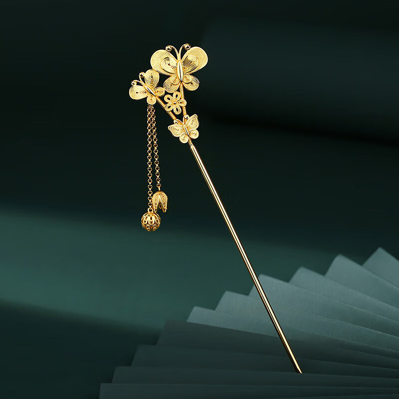 年年欢蝶纷飞s925银流苏发簪发钗女宫廷古风汉服旗袍搭配花丝发钗步摇