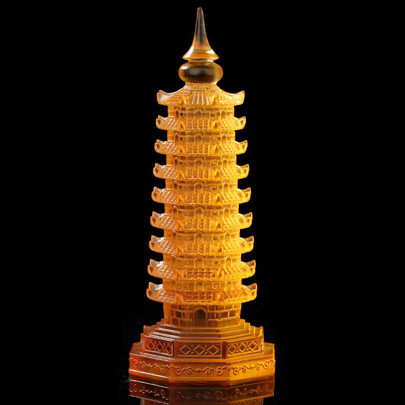 澜韵轩琉璃文昌塔摆件九层七彩水晶绿琉璃佛塔宝塔办公桌书桌卧室摆设