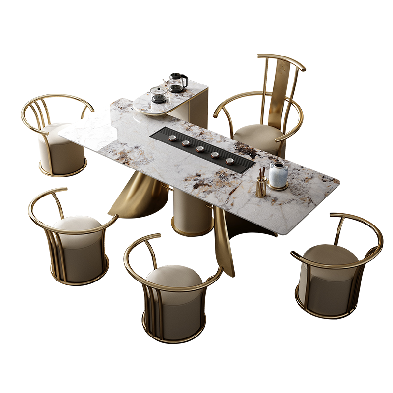 【2022年新品】美得乐 轻奢茶桌 岩板茶台办公室现代简约茶桌椅组合接待室高级感茶桌 2.4米高端单茶桌 组装