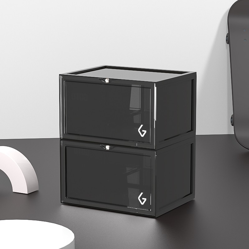 GOTO 马卡龙多色AJ鞋盒透明侧开收纳盒防氧化网红收藏鞋墙防尘鞋柜 炫酷星空黑色款2个 36*28*22