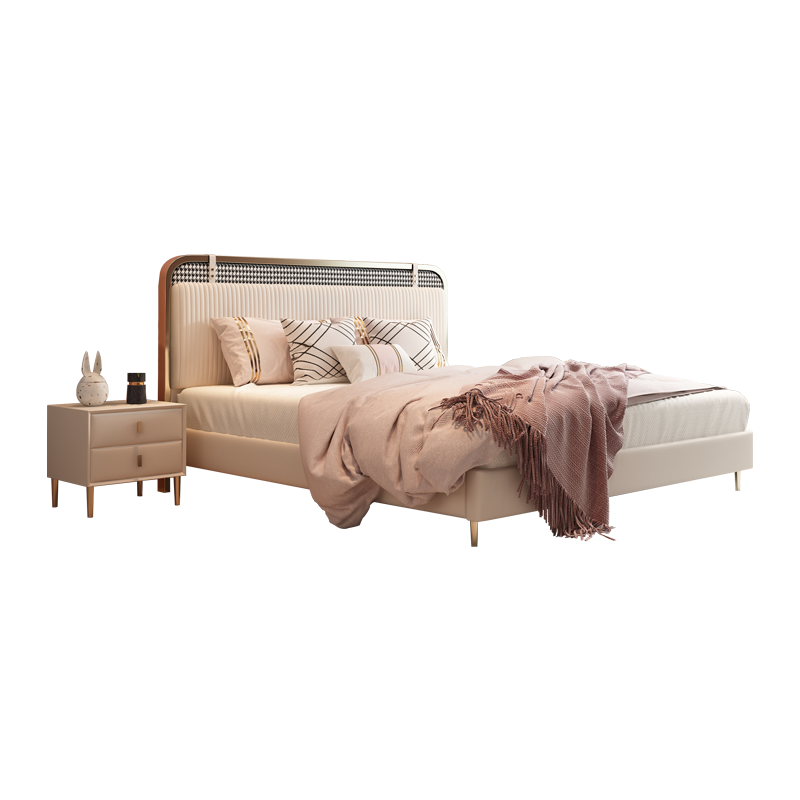 优凡木品 床 轻奢床小户型意式极简公主床女儿主卧床网红设计师简约现代真皮床 【纳帕皮】单床 1500*2000-支架床