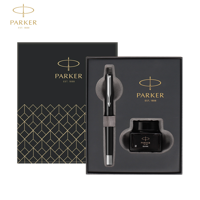 派克（PARKER）钢笔礼盒 威雅黑色胶杆墨水笔+深灰迷你墨水礼盒