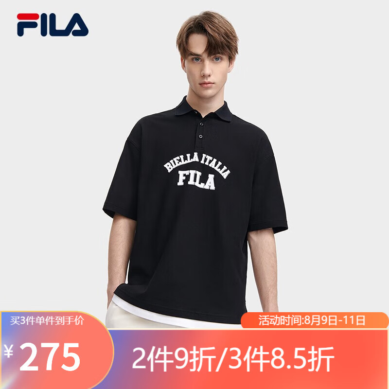 FILA斐乐官方短袖POLO衫情侣款2023夏新款时尚休闲简约翻领上衣 正黑色-BK 175/96A/L属于什么档次？