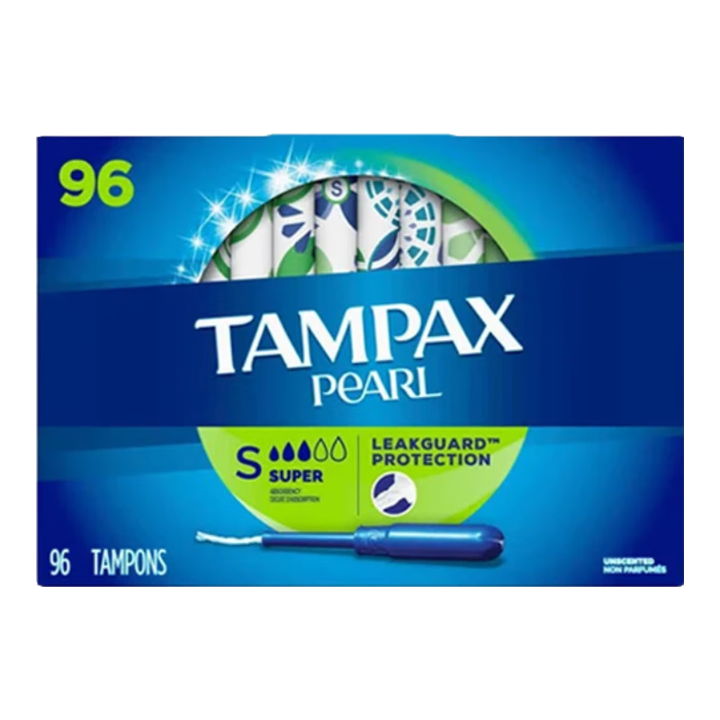 丹碧丝（TAMPAX）加拿大进口内置卫生棉条新手易用导管式月经纯棉棒普通流量大流量 珍珠系列-96支大流量