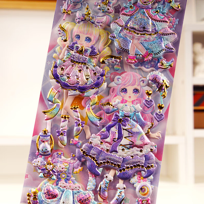 酷夸星光猫咪换装贴纸儿童女孩卡通泡泡贴公主换衣服装饰贴画早教玩具