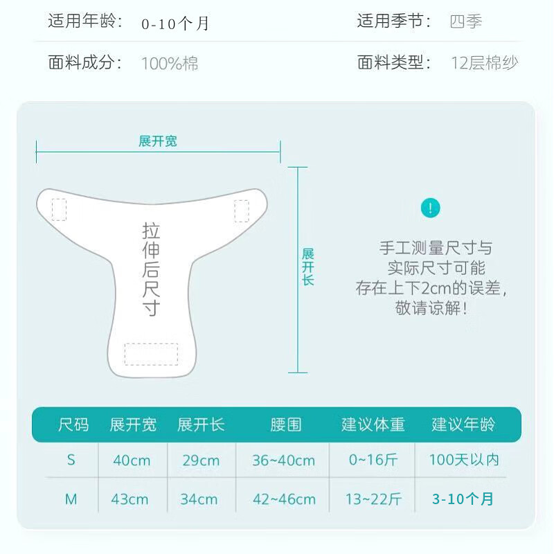 巧品四季透气尿布纯棉纱布可洗婴儿尿介子新生儿尿片宝宝尿布裤尿戒子 本白 5条装 L码(9-15月)20-29斤