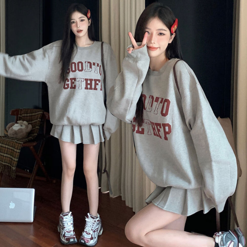 湘默高档女装品牌上衣春秋新款女韩系学院风美拉德字母印花运动休闲高