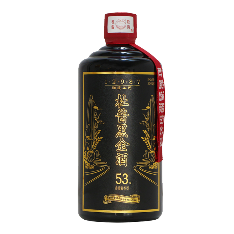 杜酱黑金酒 53度香柔酱香型白酒，茅台镇纯粮坤沙老酒 53度 500mL 6瓶 整箱装+3手提袋