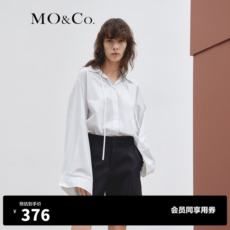 MO&Co.秋季棉质衬衫斗篷型阔袖上衣MBB3SHT006白色蓝色 本白色 S/160