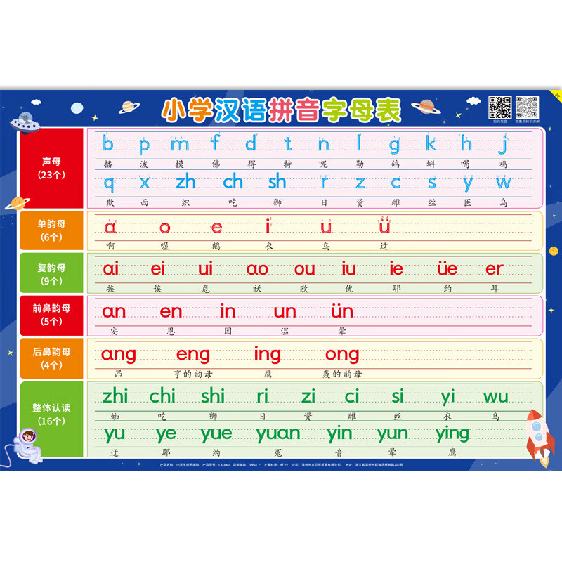 流彗小学汉语拼音声母表韵母表儿童拼音字母表墙贴一年级语文母韵母表