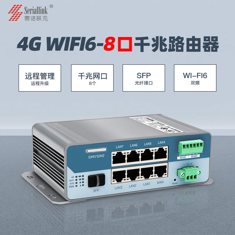 赛诺联克工业级8口1000m车载4g无线cpe路由器用于agv运输机器人可远程