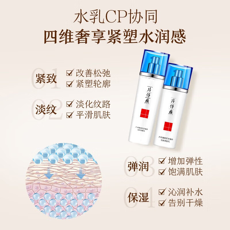 片仔癀灵芝抗皱礼盒提拉紧致修护舒缓淡化细纹补水保湿滋养淡纹护肤套装 2件套(水+乳)