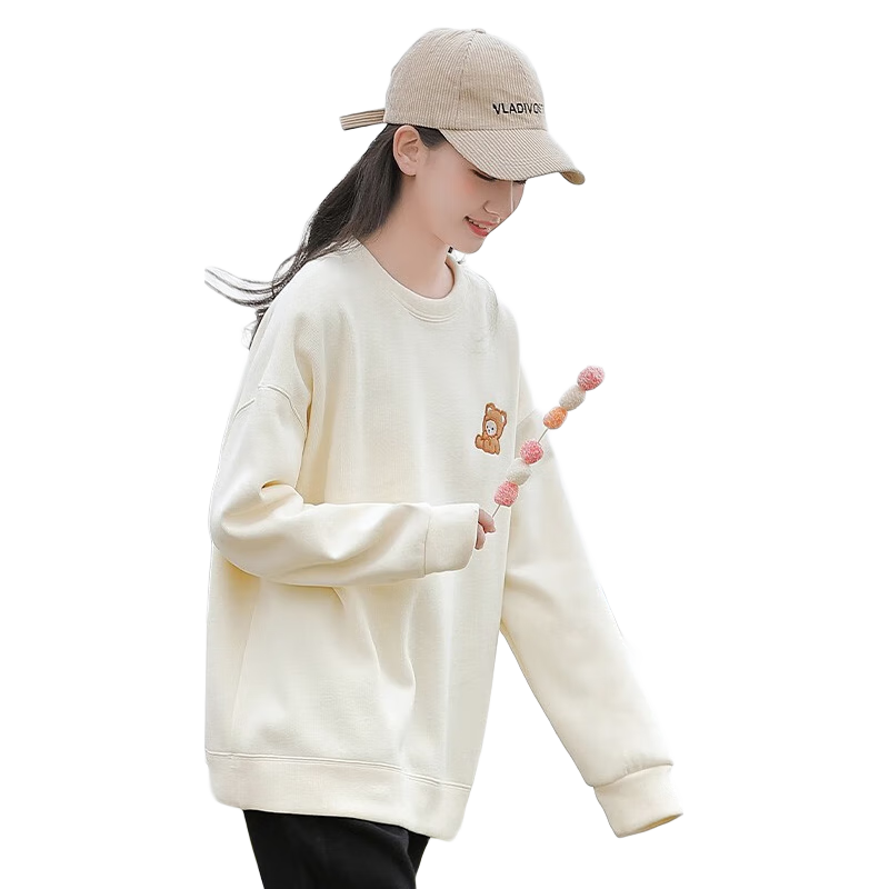 方糖姑娘初中女生衛(wèi)衣秋裝中學(xué)生少女高中生休閑運(yùn)動服白色可愛衛(wèi)衣粉色 21887SC米白衛(wèi)衣 L