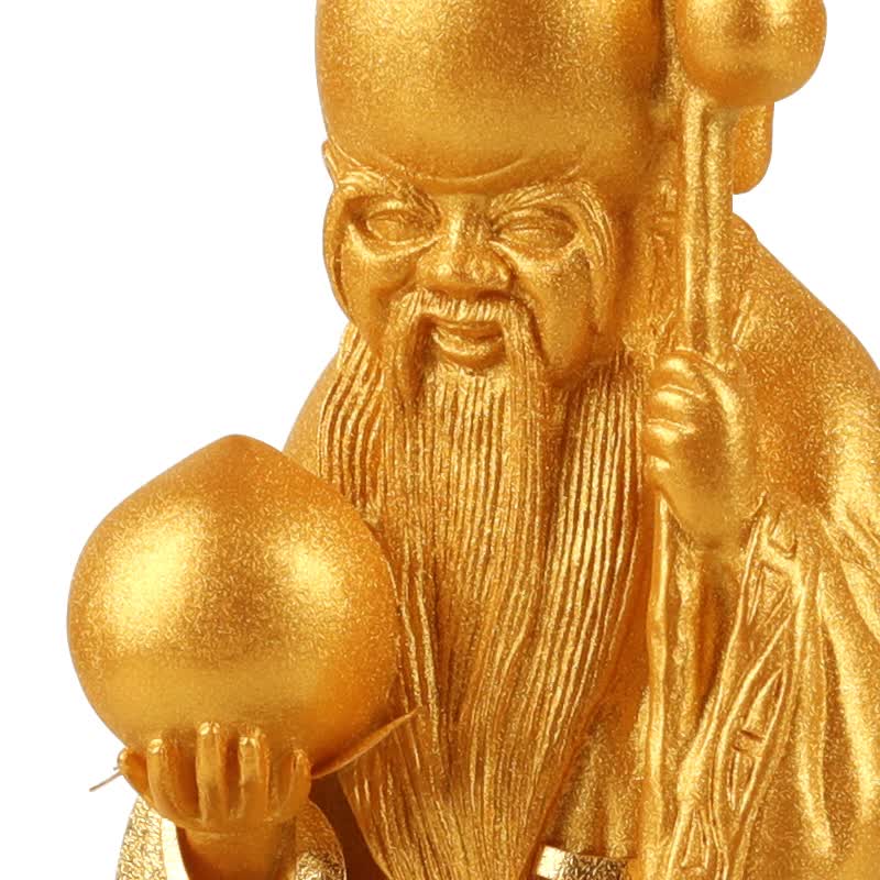 京峰阁 福寿双全金箔寿星寿桃贺寿摆件 送老人生日礼物60708090大寿贺礼 金箔寿星