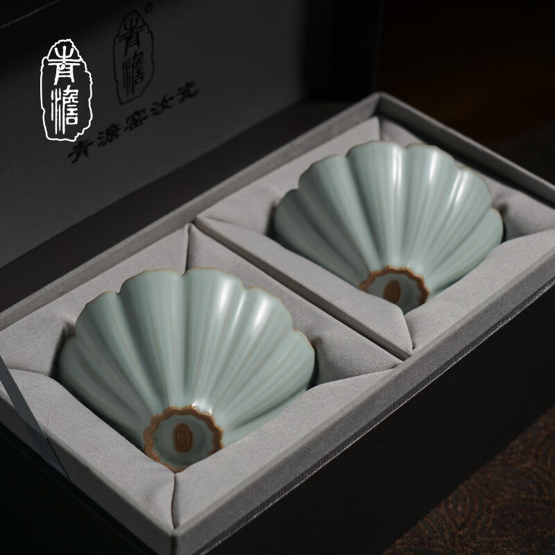 青澹汝窯茶杯主人杯開片冰裂天青色汝瓷茶杯景德鎮(zhèn)手工陶瓷翠羽杯 翠羽杯 開片可養(yǎng) 2只