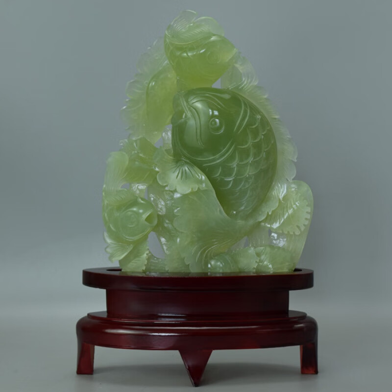 铭闽岫玉鲤鱼摆件精品辽宁岫岩原石一体手工雕刻富贵有余玉雕装饰 115