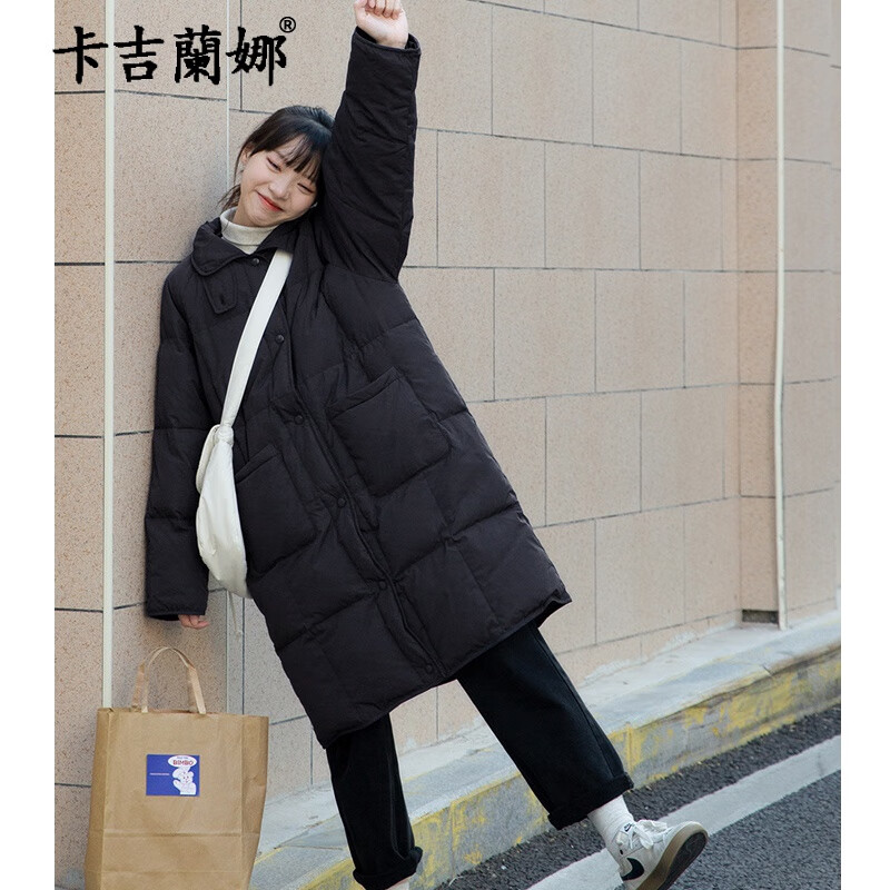 卡吉蘭娜 棉服女中长款2022年冬季新款女装韩版宽松显瘦大口袋防风扣时尚小个子立领棉衣外套女 黑色 S怎么样,好用不?