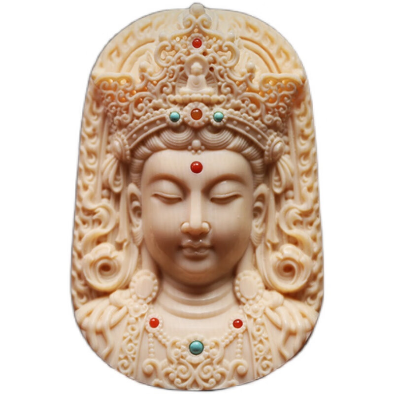 观音手工雕刻无事牌子原料摆件项链挂件男女款 众宝观音吊坠带镶嵌款