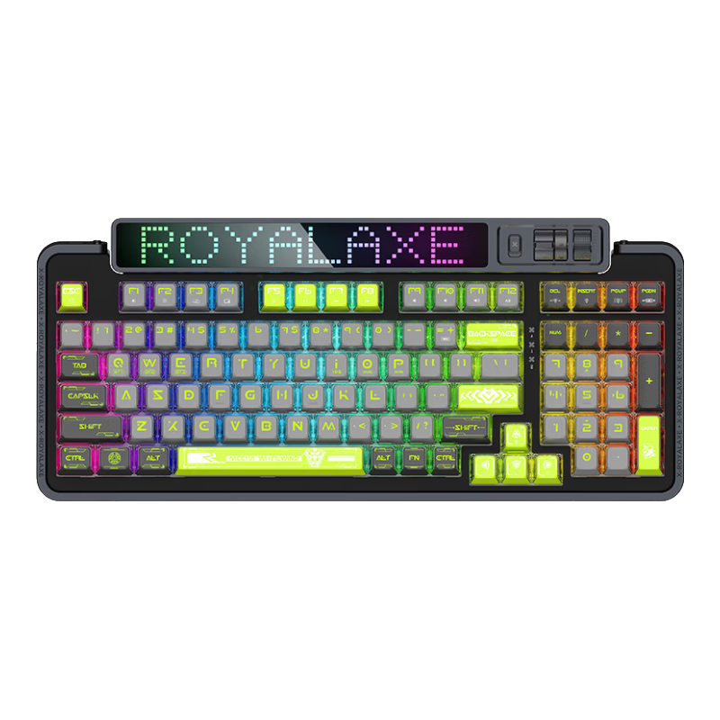 御斧（Royal Axe）XL98有線(xiàn)無(wú)線(xiàn)藍牙三?？椭苹瘷C械鍵盤(pán)RGB游戲鍵盤(pán) 碳纖維定位板LED點(diǎn)陣屏TTC巨人之心軸 煉金男爵 