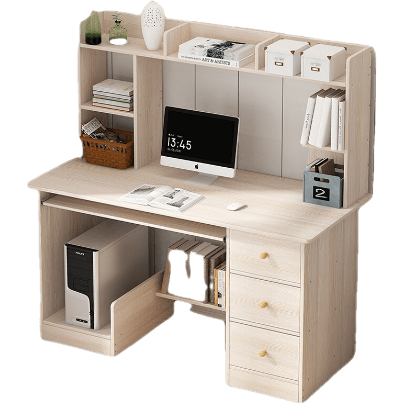 米昊 台式电脑桌 书桌书柜组合家用现代简约办公学生写字桌子 【三抽款】枫樱木色120CM