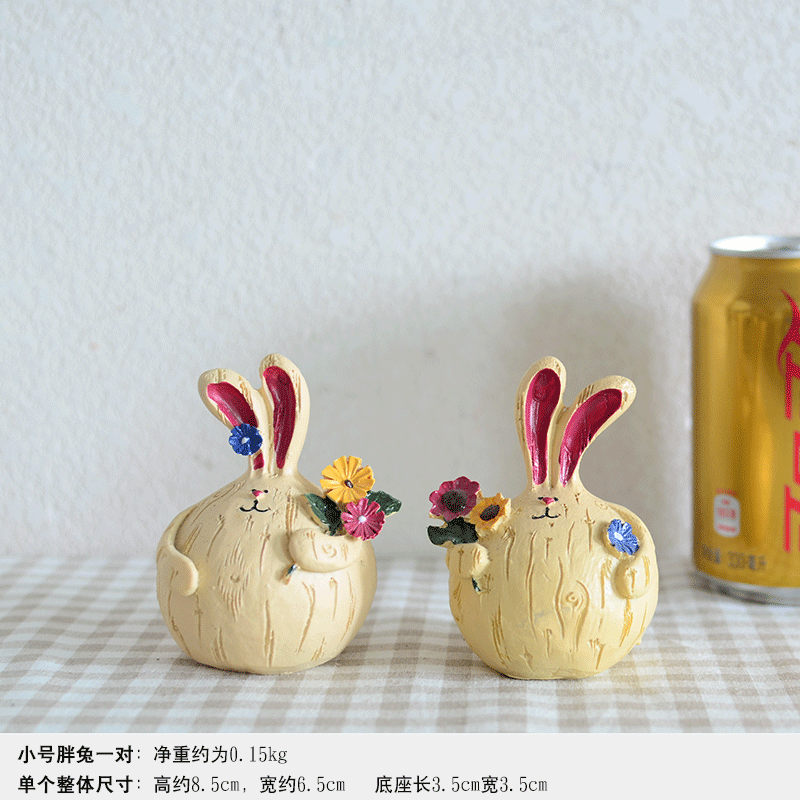创意家居树脂可爱胖兔子装饰品摆件客厅电视柜复古工艺品摆设礼物
