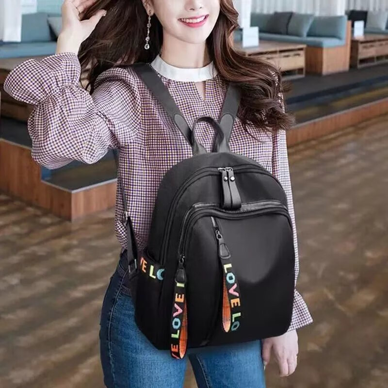 【精选】双肩包女士新款韩版百搭潮牛津布背包时尚休闲大容量 黑小小号