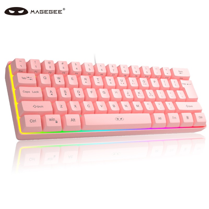 MageGee TS91 女生有线小键盘 RGB背光机械手感游戏键盘 61键迷你便携薄膜键盘 台式电脑笔记本游戏键盘 粉色