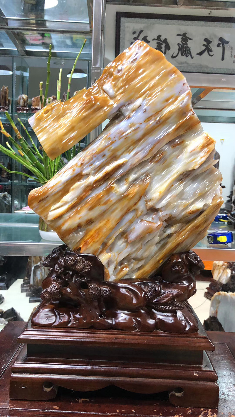 知茗 缅甸树化玉天然摆件木纹冰种树化石装饰木化玉石原石奇石观赏石