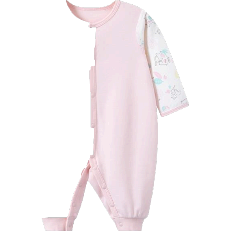 哈貝嬰兒衣服嬰兒連體衣新生兒衣服連體睡衣初生哈衣男女寶寶爬爬服春秋打底和尚衫 （粉色）植物樂園長袖前開連體衣 50（0-3月）