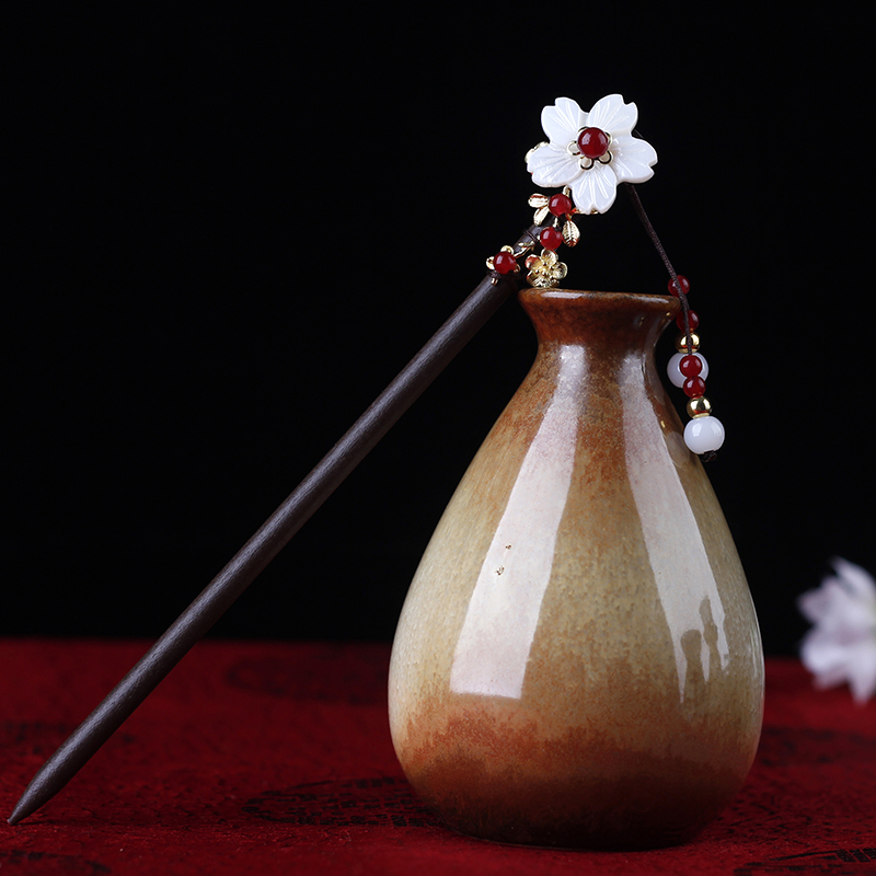 古代盘发簪子流苏步摇发簪女古风发饰汉服头饰古装配饰挽发钗木簪 花