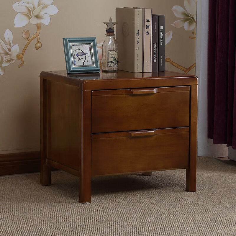 缦宛木实木床头柜现代简约欧式橡木原木榉木胡桃海棠色收纳储物柜实